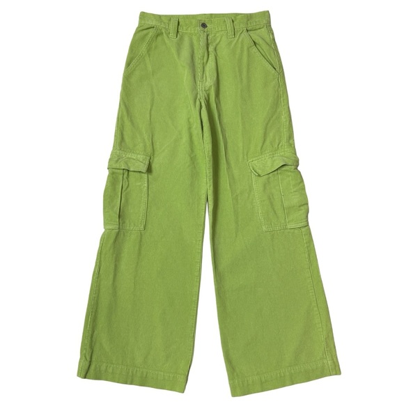 Brandy Melville Pants - {Brandy Melville x John Galt} Lime Green Corduroy Wide Relaxed Baggy Cargo Pants